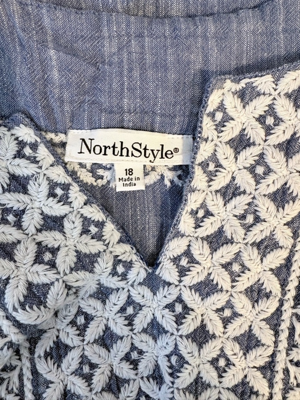 NorthStyle Blue Embroidered Cotton Sleeveless Tunic Dress Size 18 Boho - Picture 8 of 11